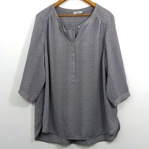 Women's gray patterned blouse tunic top 3/4 sleeve
